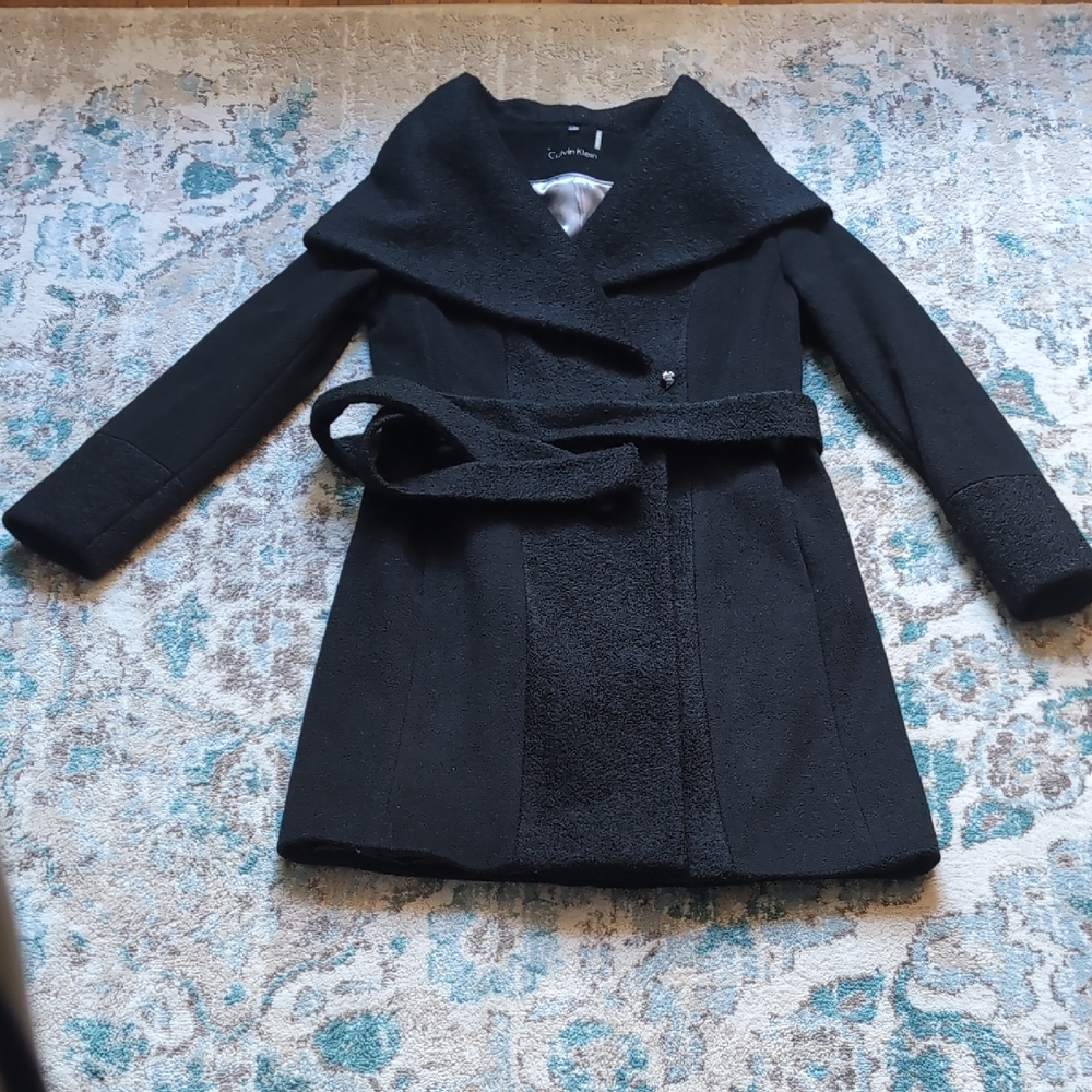 New Without Tag Calvin Klein Black Trench Coat with Belted Waist